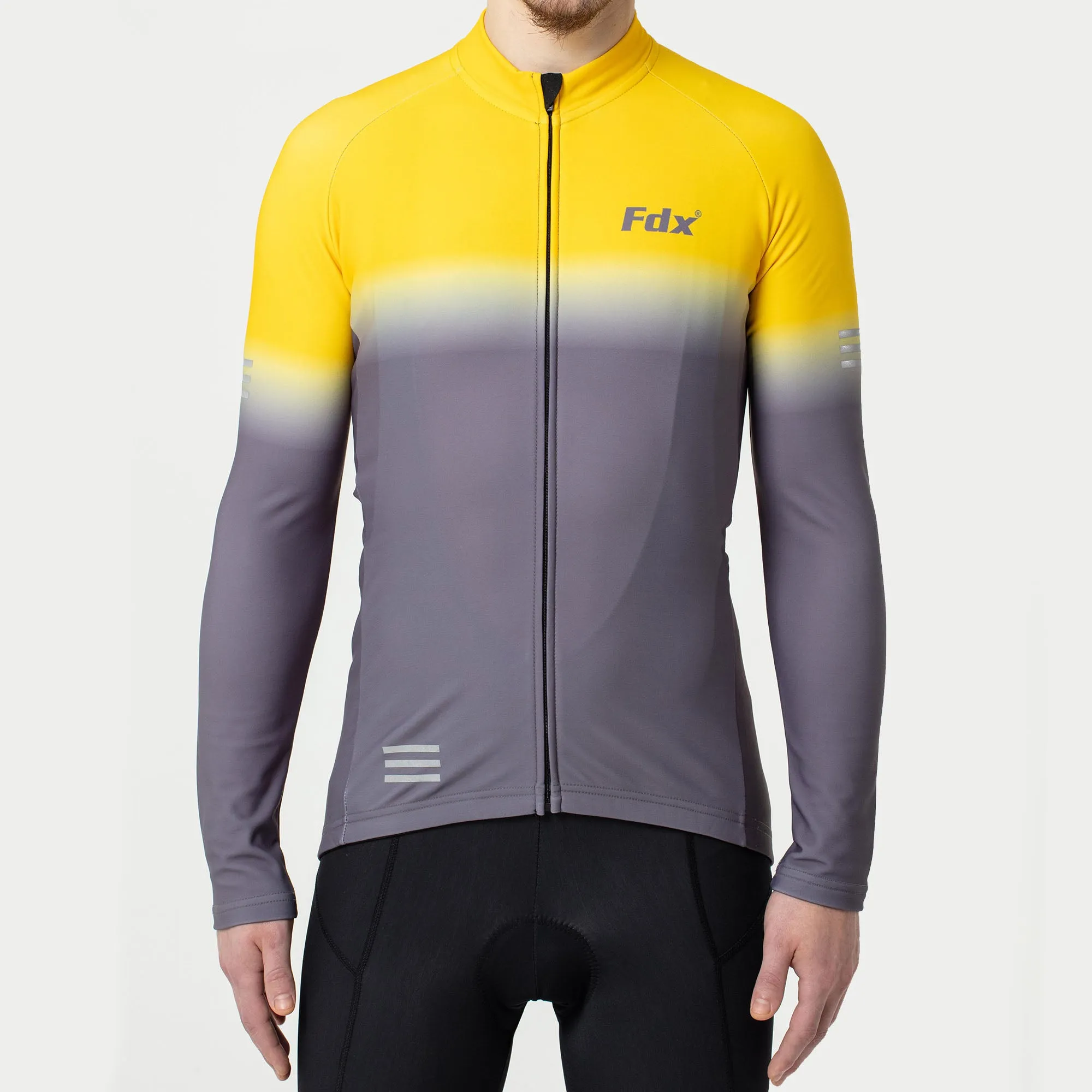 Fdx Duo Men's & Boy's Yellow / Grey Thermal Roubaix Long Sleeve Cycling Jersey