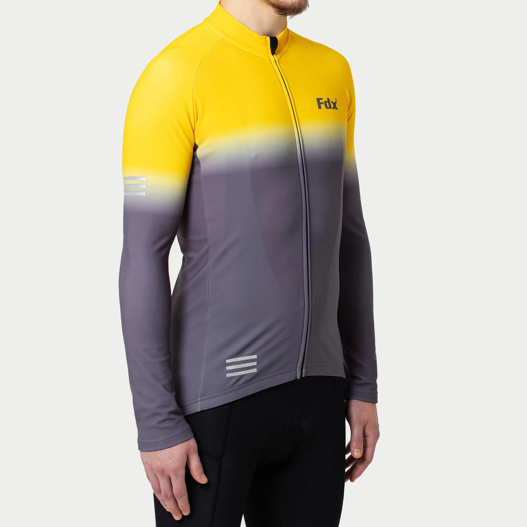 Fdx Duo Men's & Boy's Yellow / Grey Thermal Roubaix Long Sleeve Cycling Jersey