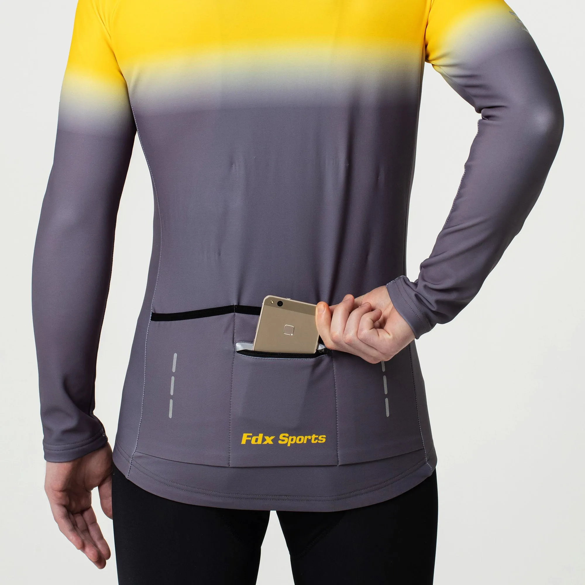 Fdx Duo Men's & Boy's Yellow / Grey Thermal Roubaix Long Sleeve Cycling Jersey