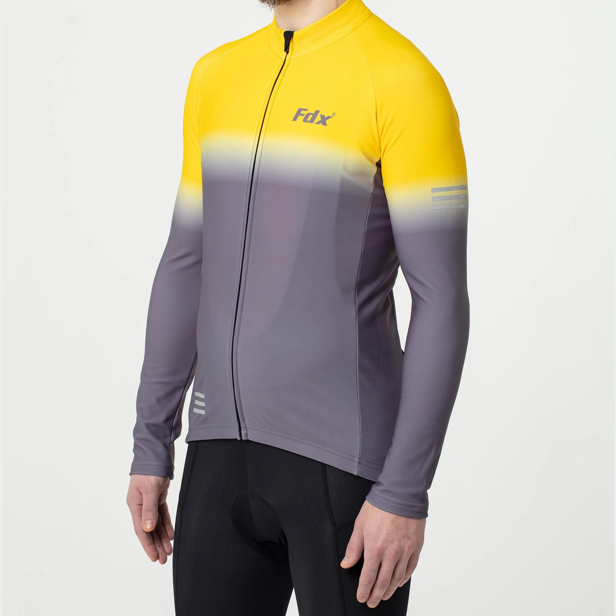 Fdx Duo Men's & Boy's Yellow / Grey Thermal Roubaix Long Sleeve Cycling Jersey