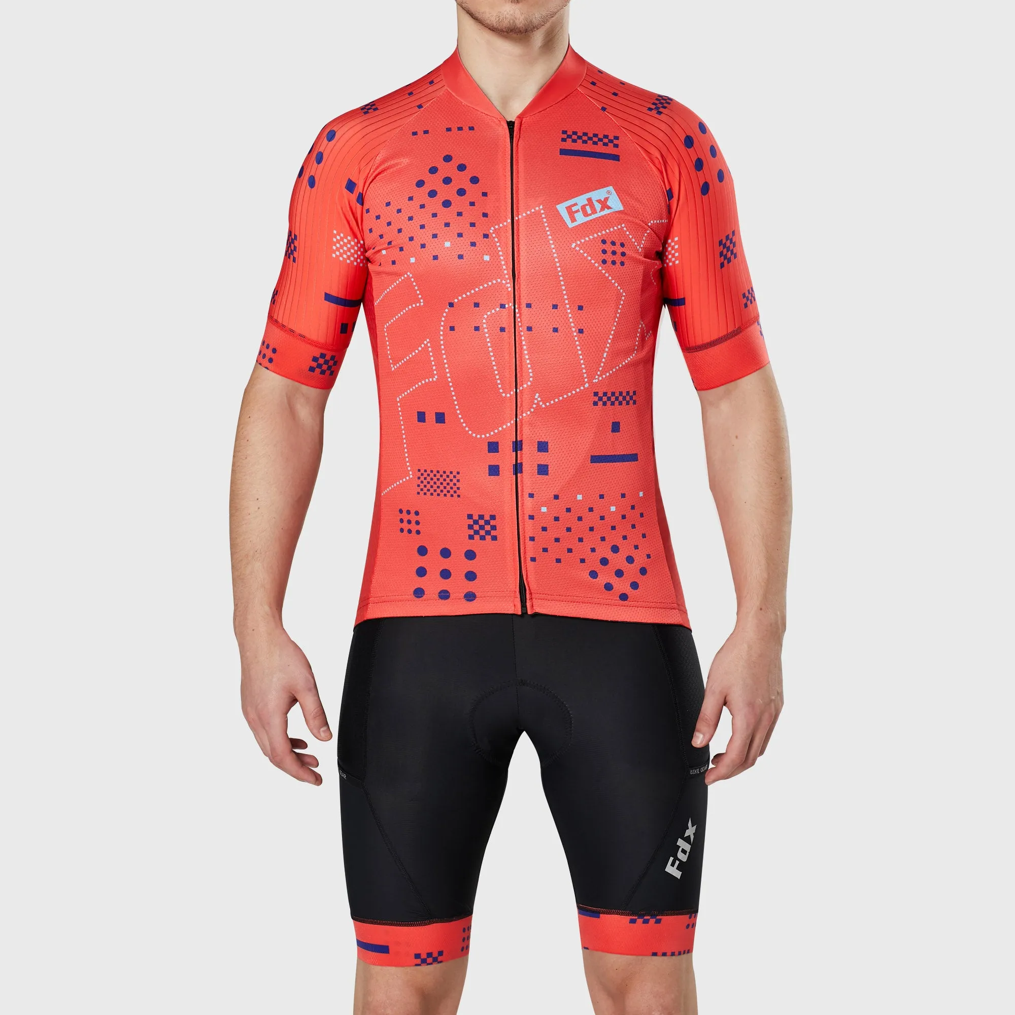 Fdx Men's & Boy's Set All Day Red Short Sleeve Jersey & Bib Shorts