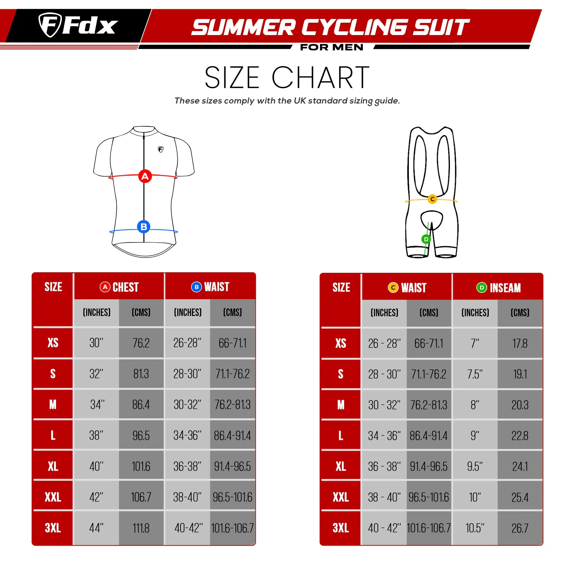 Fdx Men's & Boy's Set All Day Red Short Sleeve Jersey & Bib Shorts