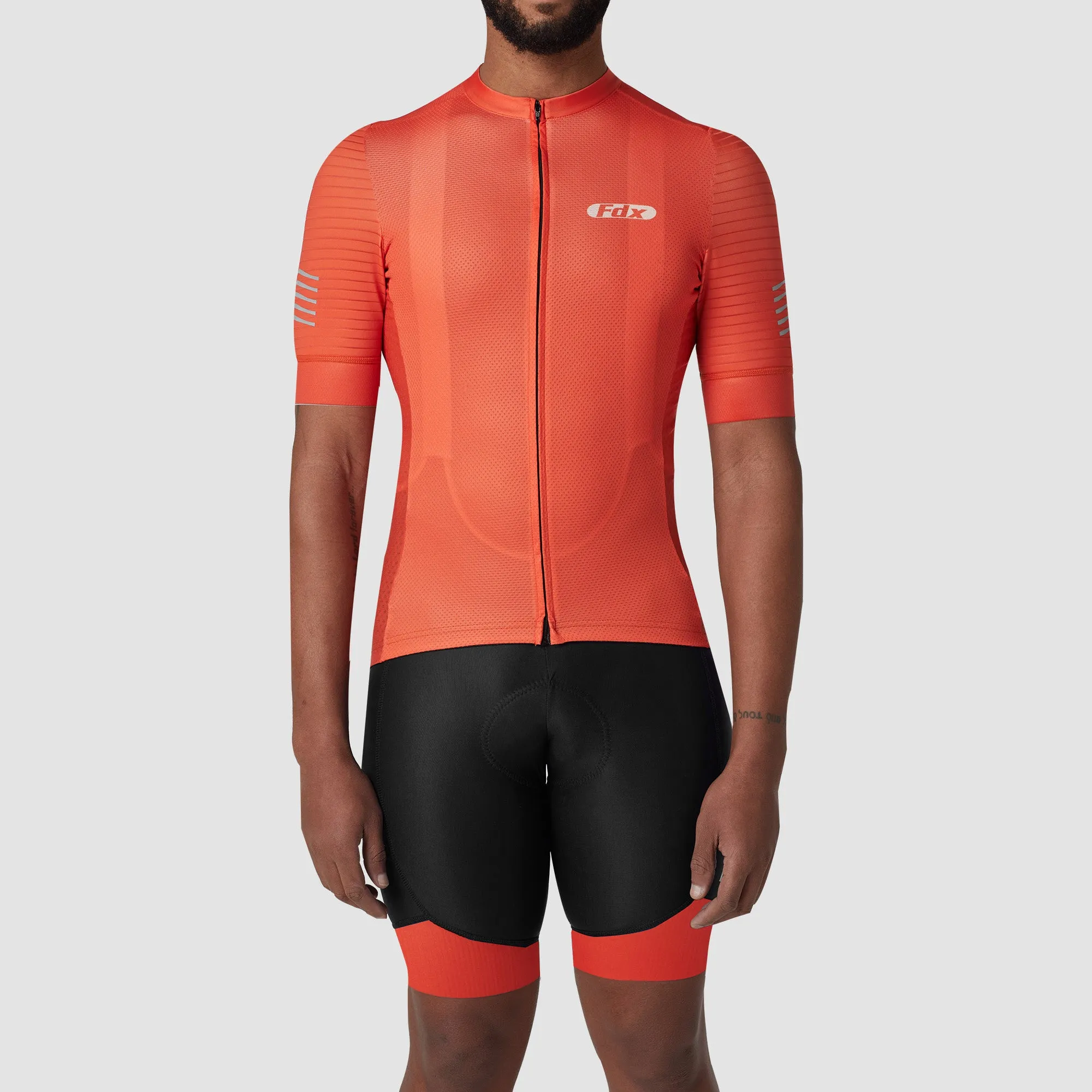 Fdx Men's & Boy's Set Essential Orange Short Sleeve Summer Cycling Jersey & Cargo Bib Shorts