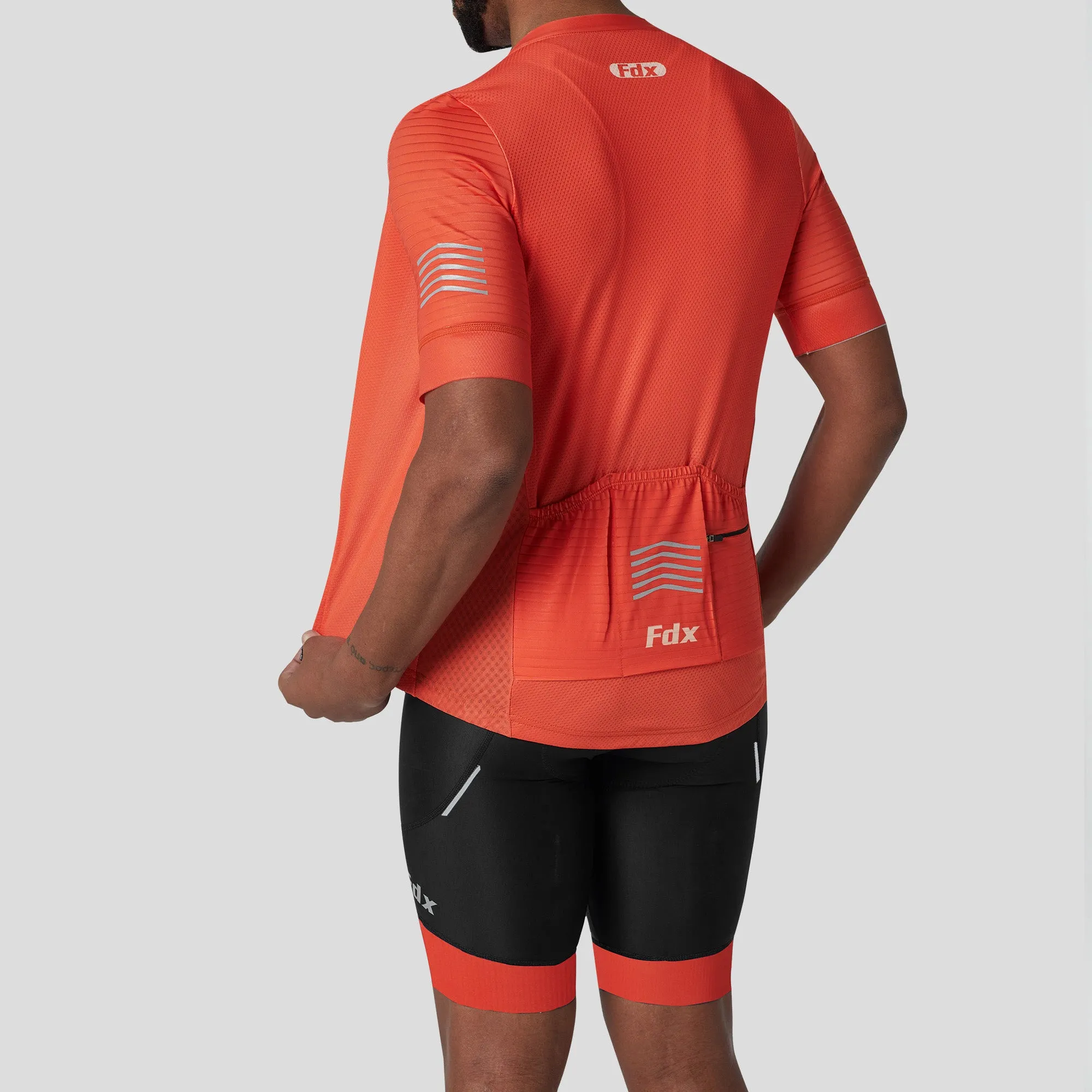 Fdx Men's & Boy's Set Essential Orange Short Sleeve Summer Cycling Jersey & Cargo Bib Shorts