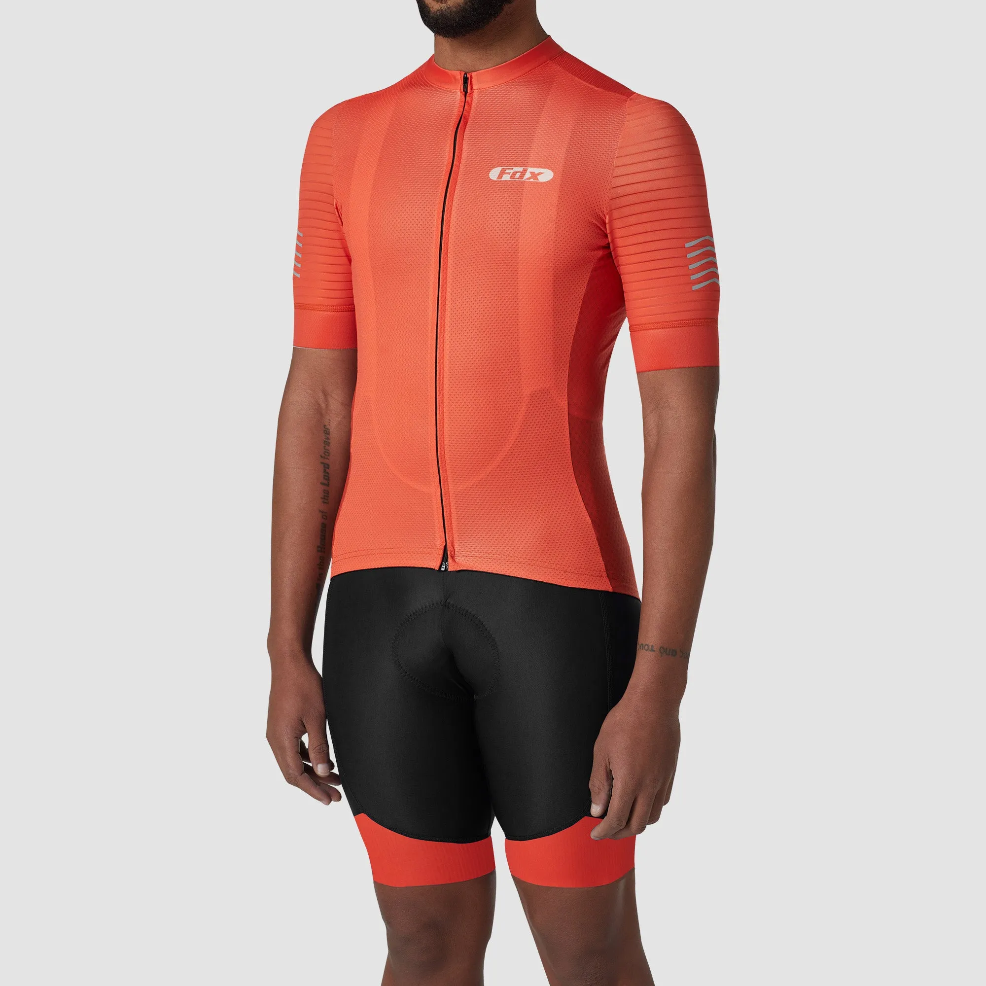 Fdx Men's & Boy's Set Essential Orange Short Sleeve Summer Cycling Jersey & Cargo Bib Shorts