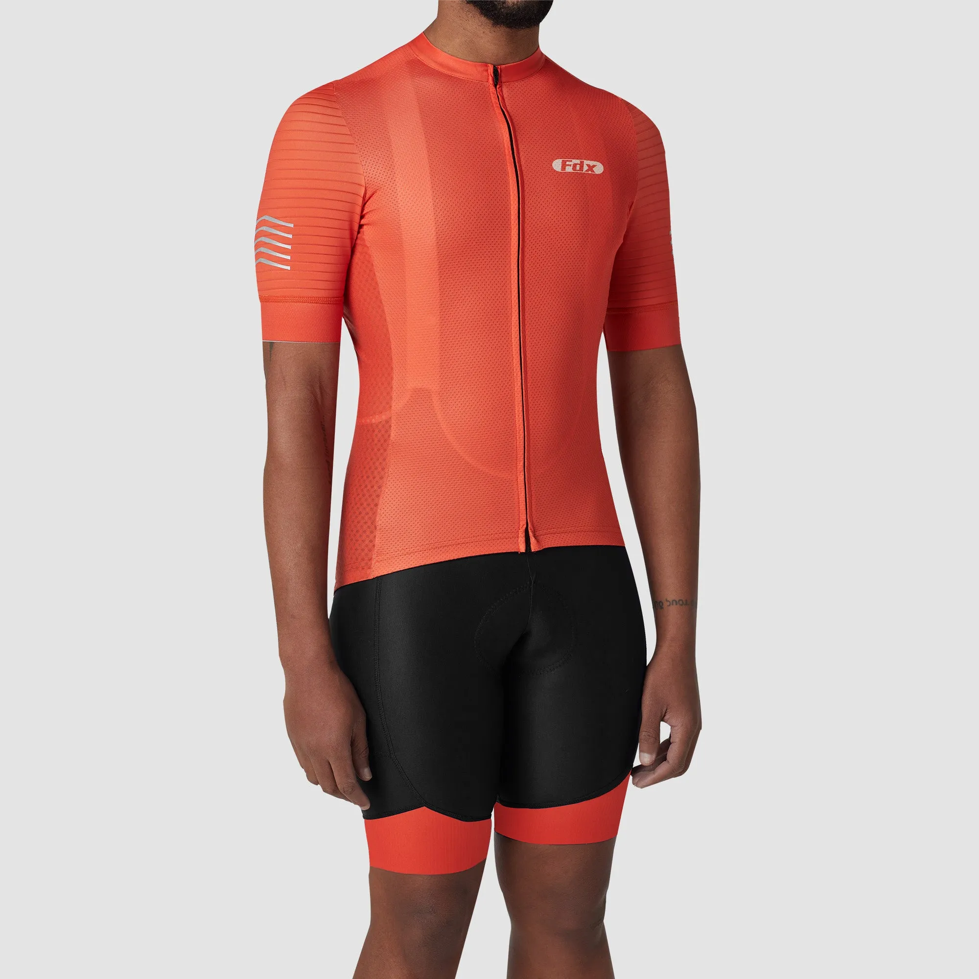 Fdx Men's & Boy's Set Essential Orange Short Sleeve Summer Cycling Jersey & Cargo Bib Shorts