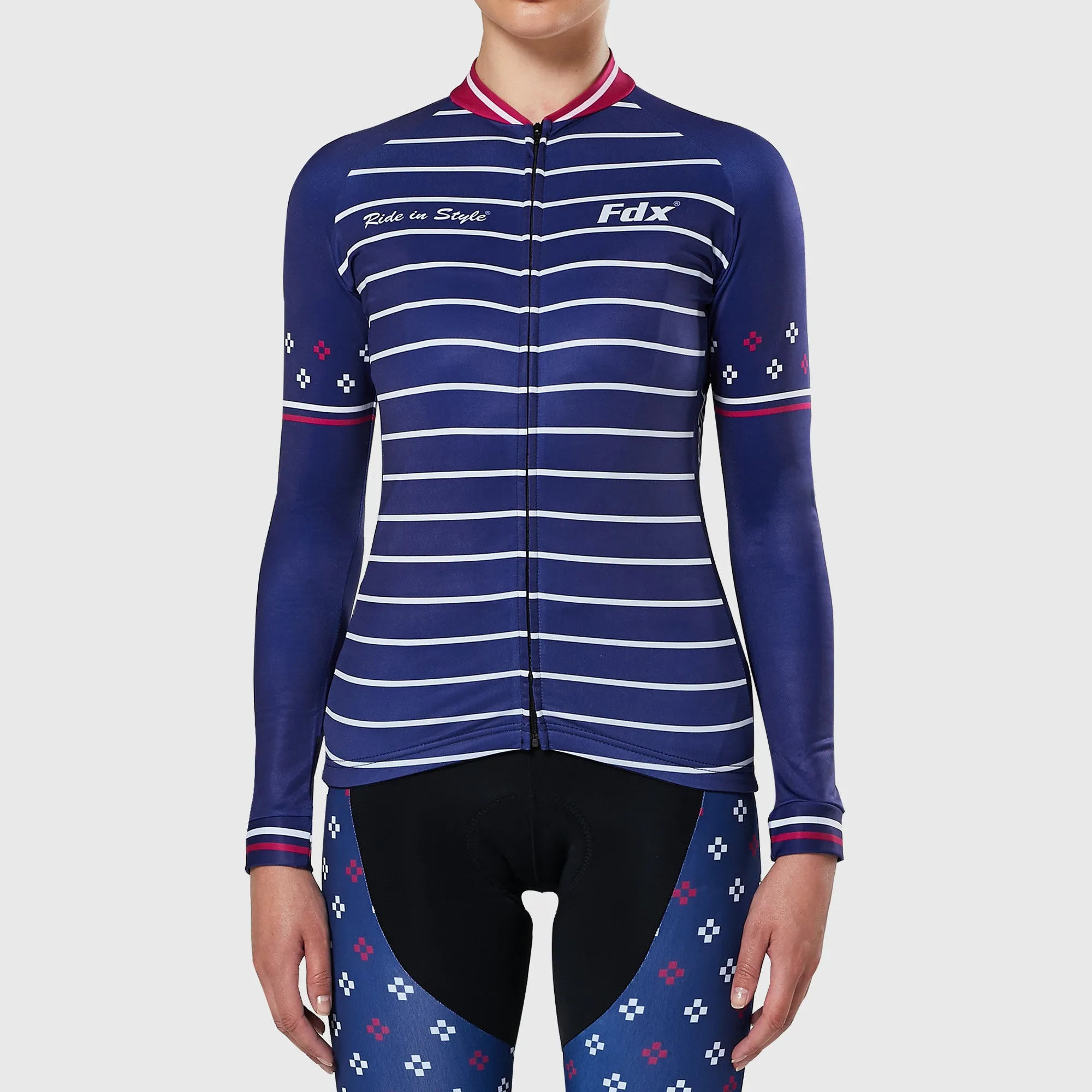 Fdx Ripple Women's & Girl's Navy Blue Thermal Roubaix Long Sleeve Cycling Jersey