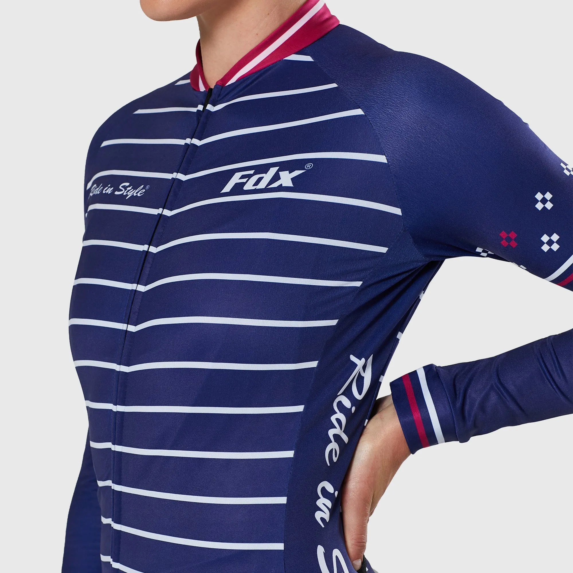 Fdx Ripple Women's & Girl's Navy Blue Thermal Roubaix Long Sleeve Cycling Jersey