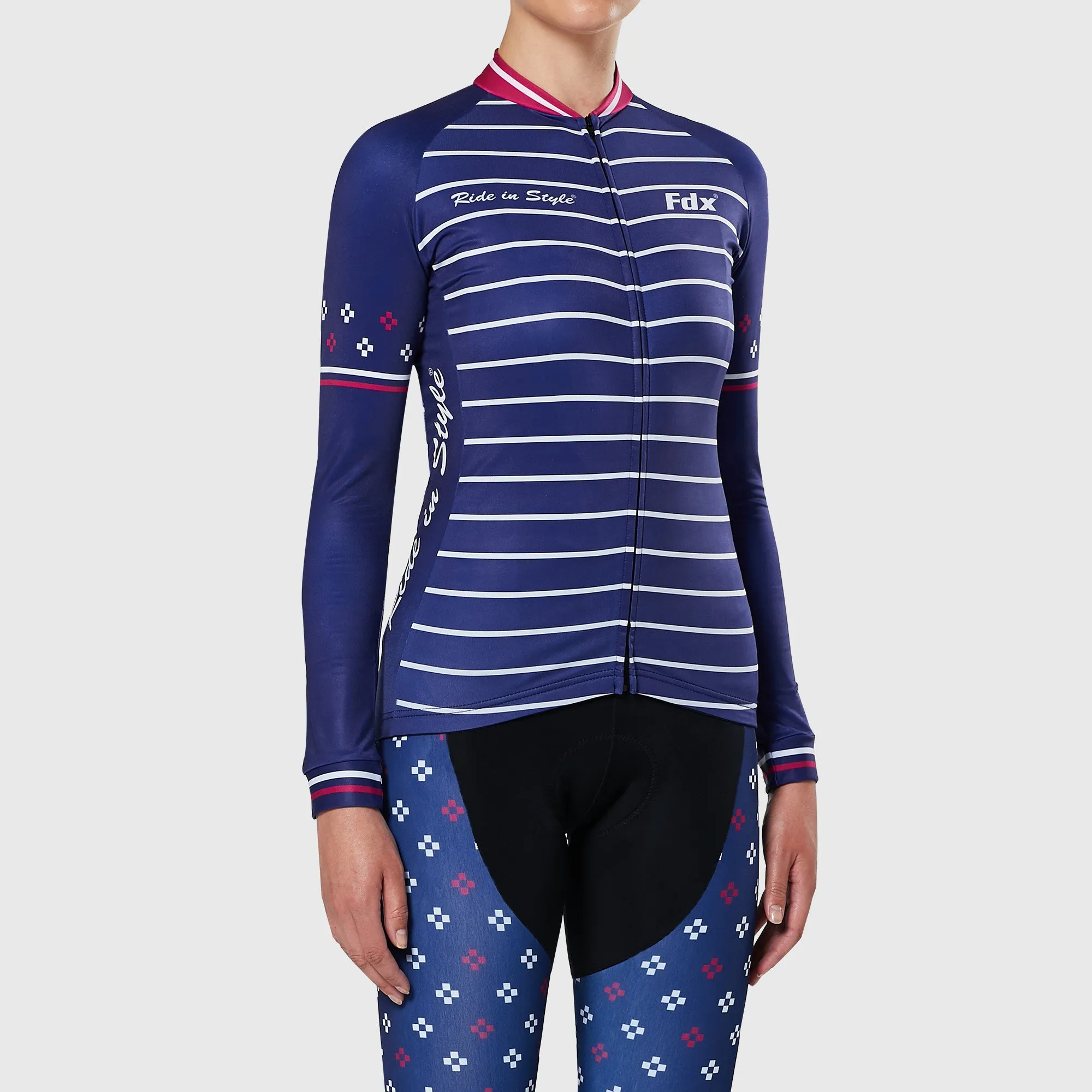 Fdx Ripple Women's & Girl's Navy Blue Thermal Roubaix Long Sleeve Cycling Jersey