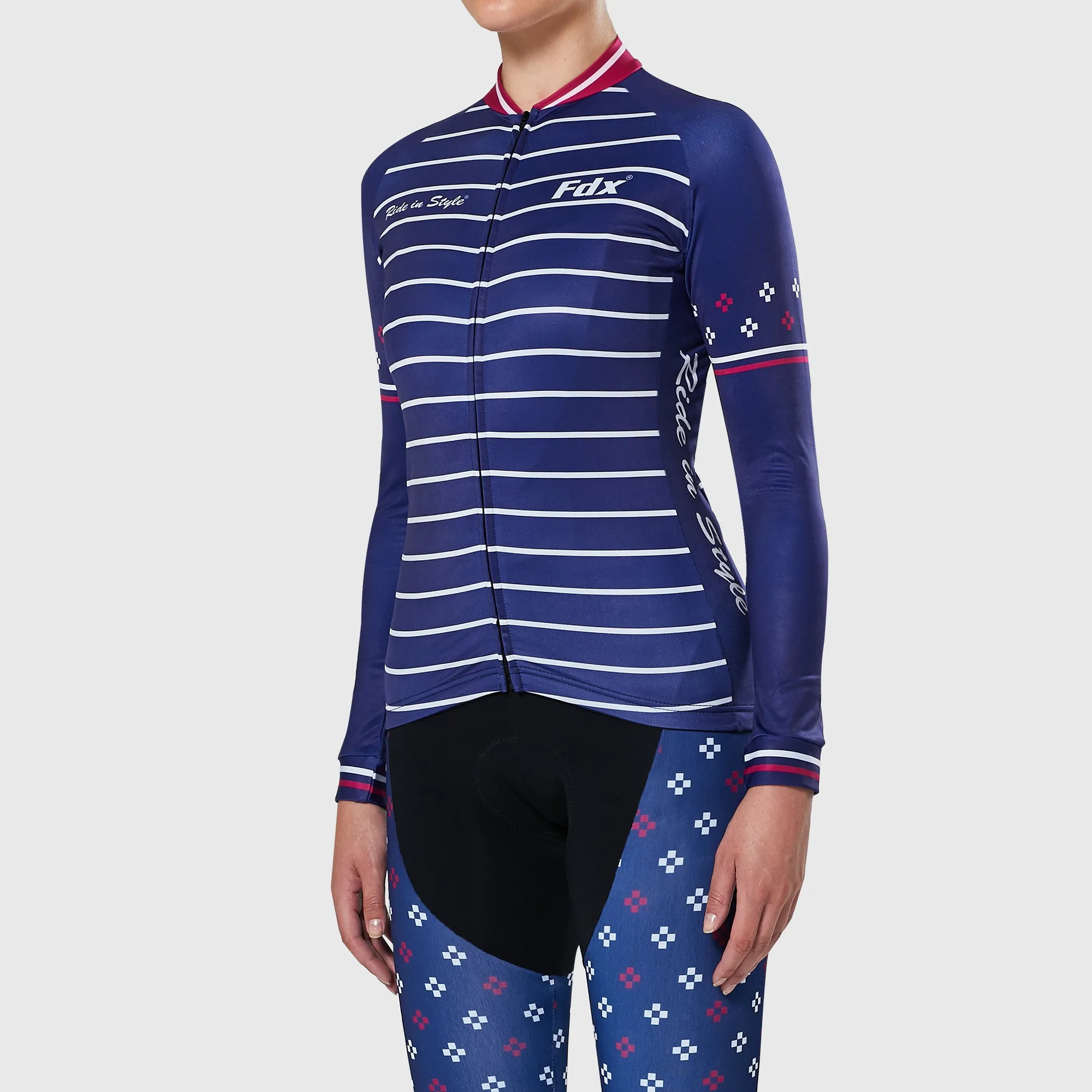 Fdx Ripple Women's & Girl's Navy Blue Thermal Roubaix Long Sleeve Cycling Jersey