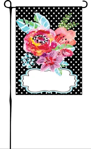 Flowers on Black & White Dots Garden Flag