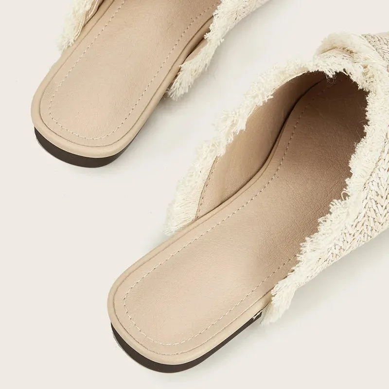 Fretwork Heels Shoes Ladies' Slippers Luxury Slides Cover Toe Slipers Women Female Mule Flat Summer Designer Soft 2024 Mules Cas