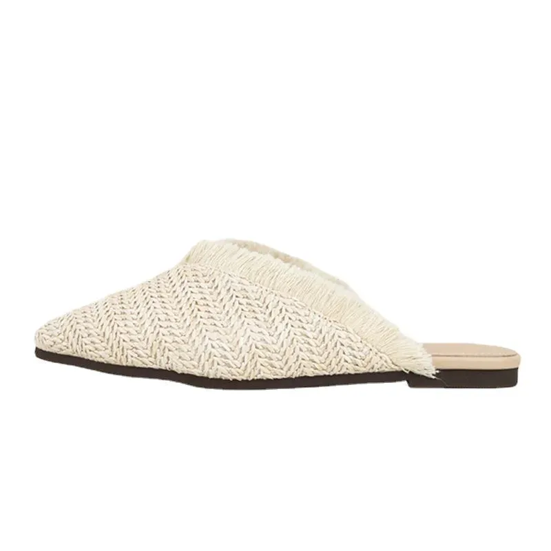 Fretwork Heels Shoes Ladies' Slippers Luxury Slides Cover Toe Slipers Women Female Mule Flat Summer Designer Soft 2024 Mules Cas