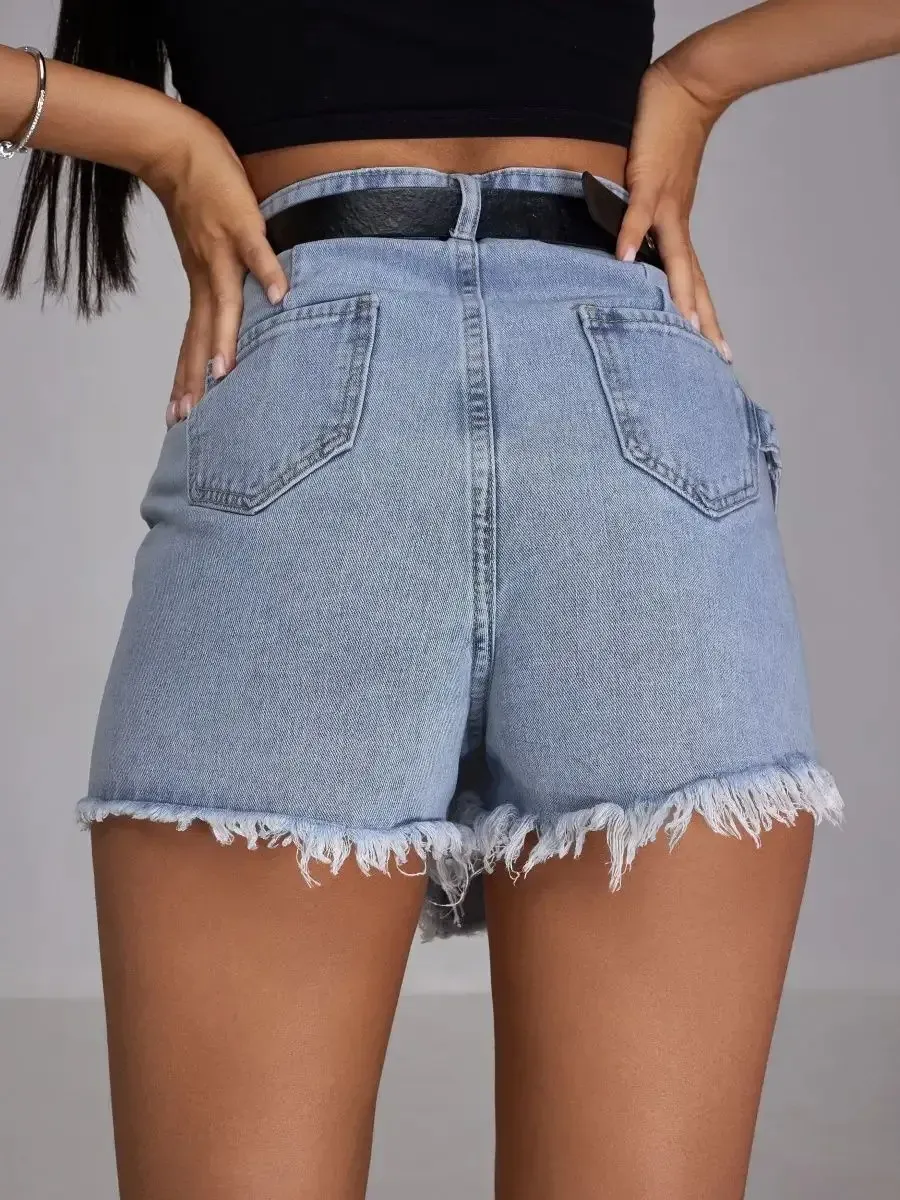 Fury High-Waist Belted Frayed Denim Skort