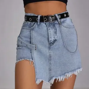 Fury High-Waist Belted Frayed Denim Skort