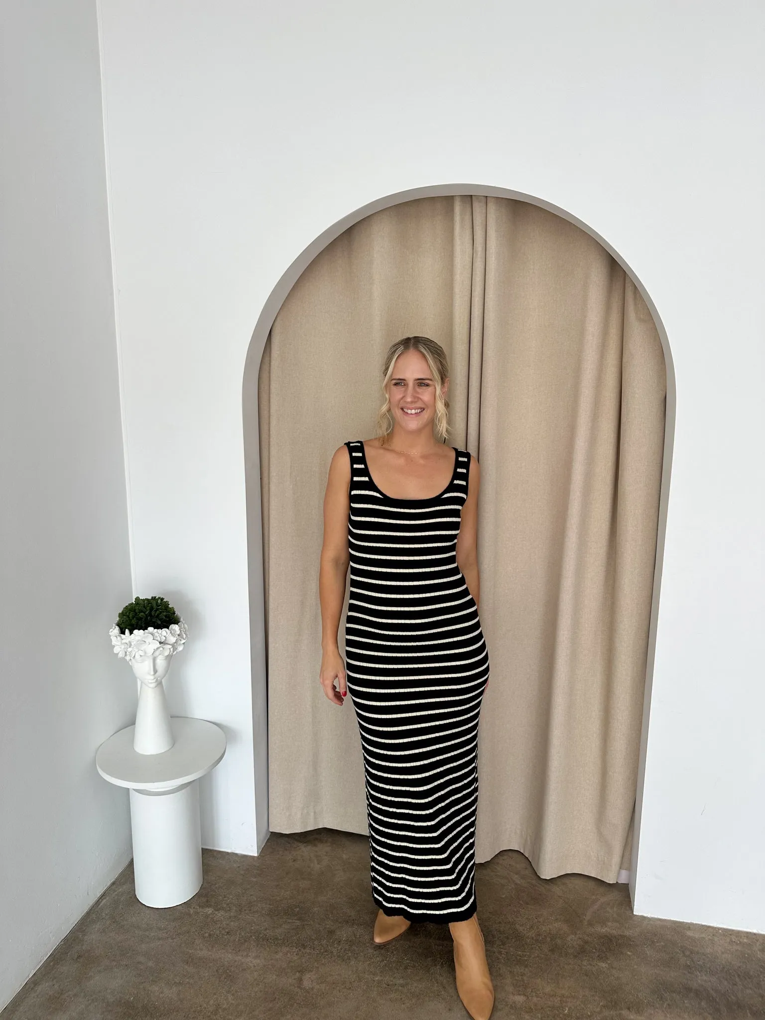 Gabby Dress - Black & Cream Stripe