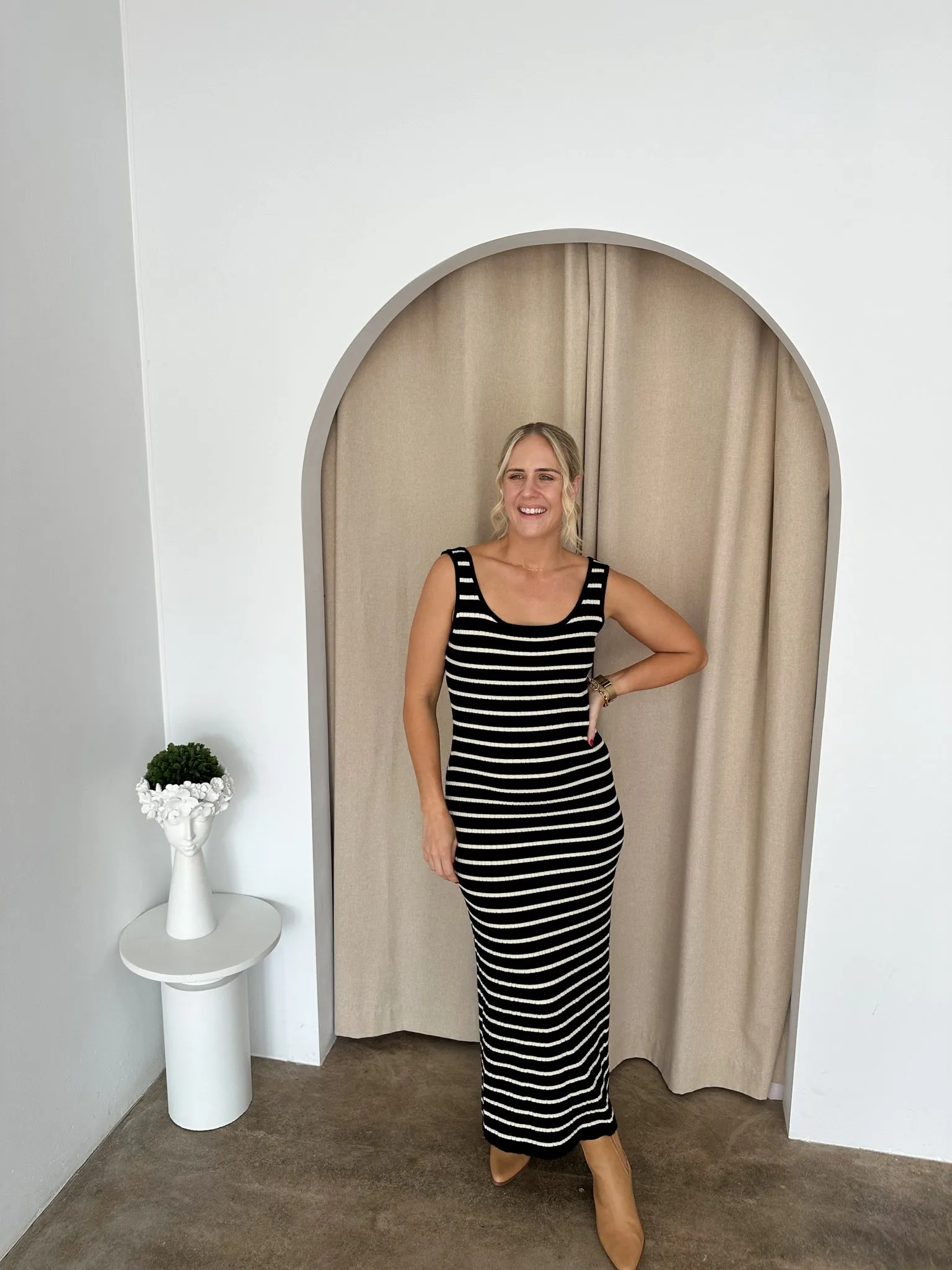 Gabby Dress - Black & Cream Stripe