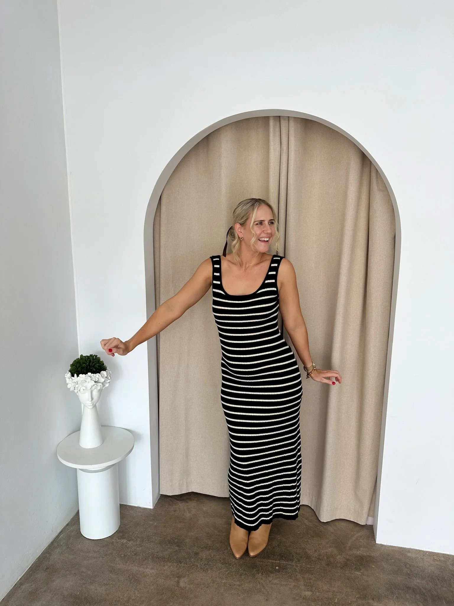 Gabby Dress - Black & Cream Stripe