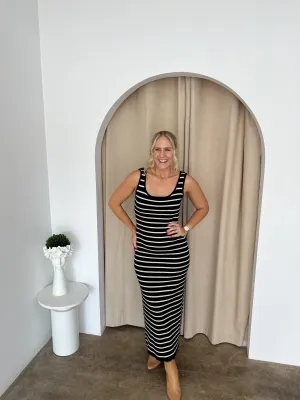 Gabby Dress - Black & Cream Stripe