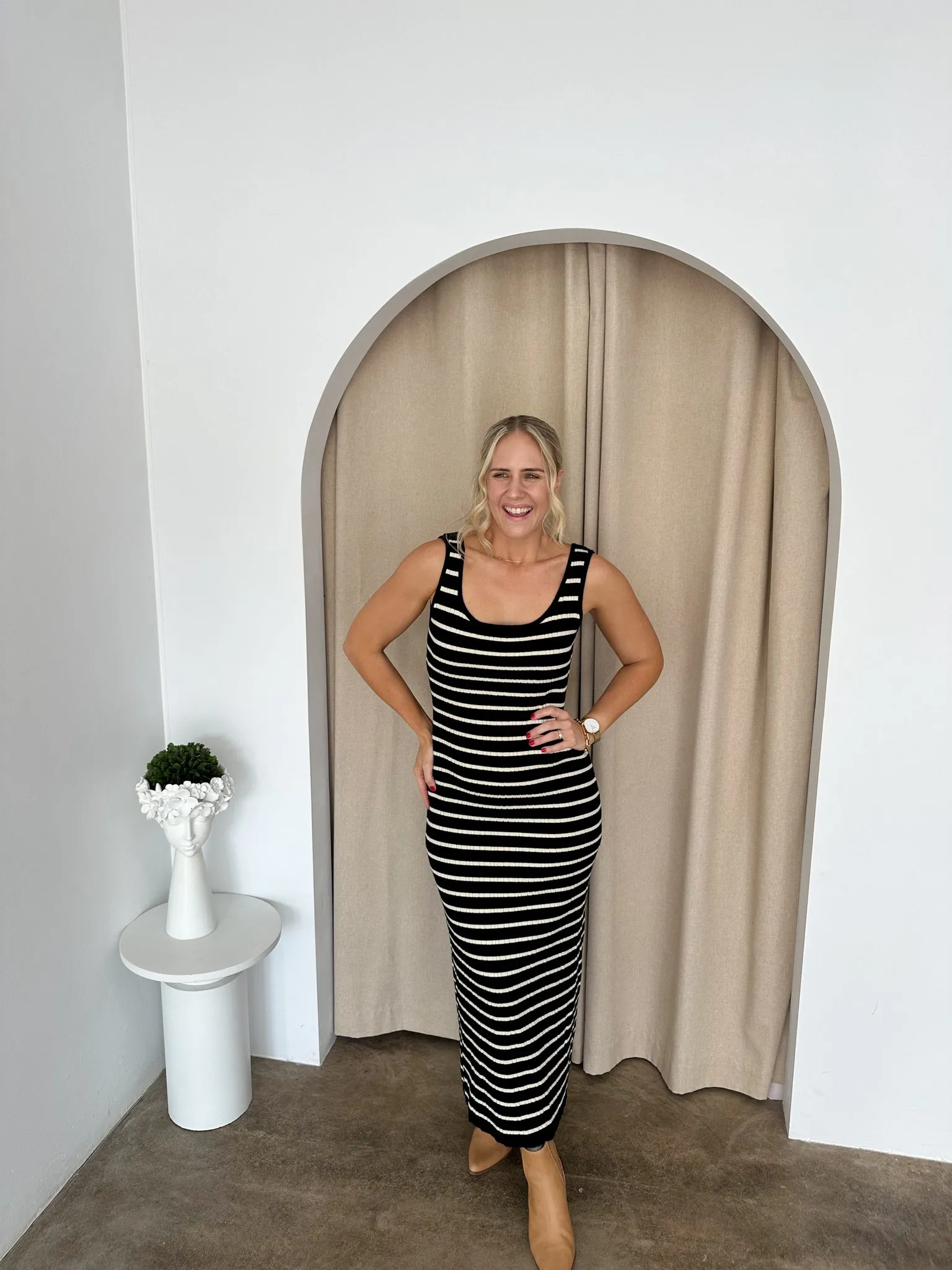 Gabby Dress - Black & Cream Stripe