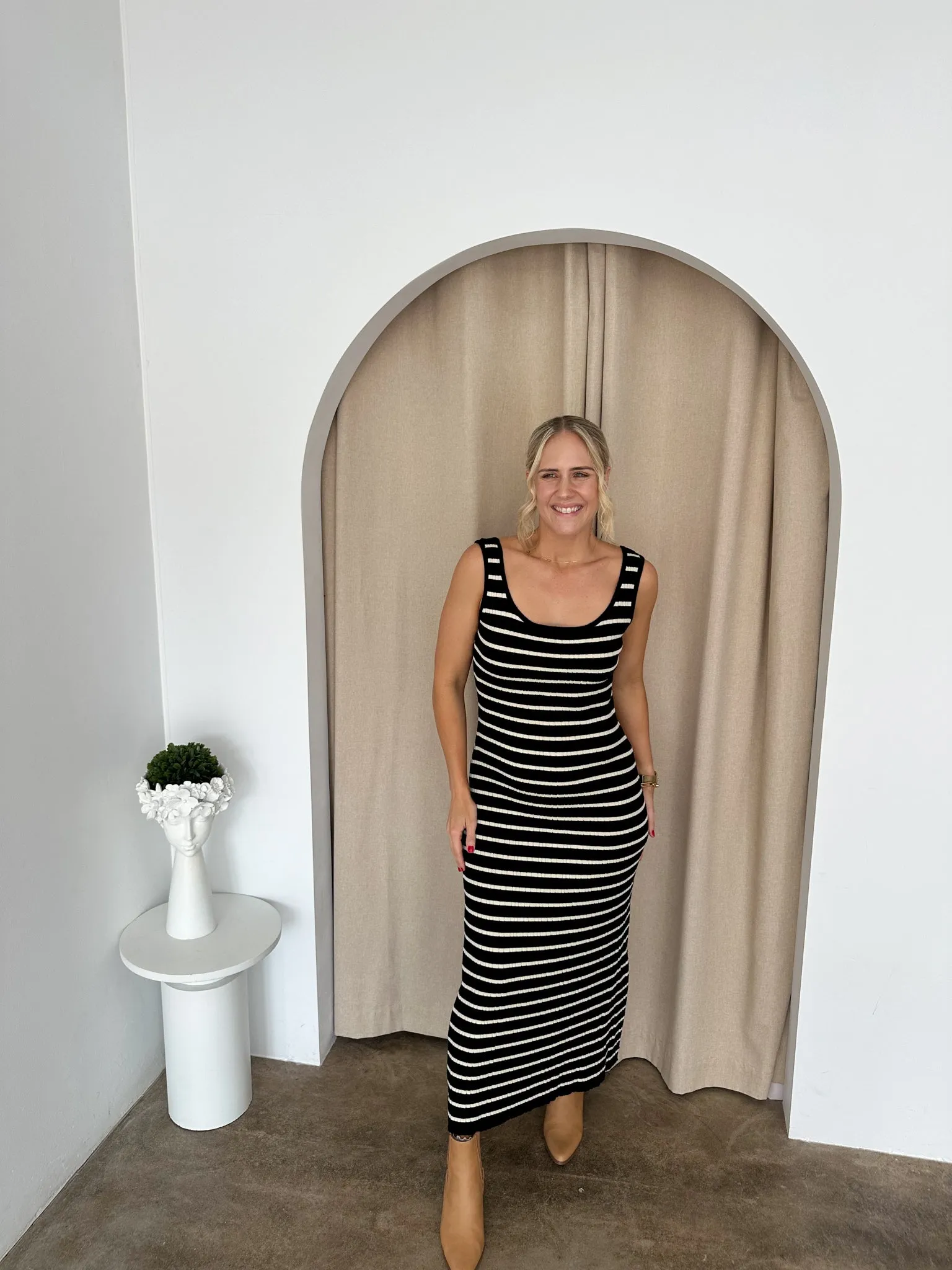 Gabby Dress - Black & Cream Stripe