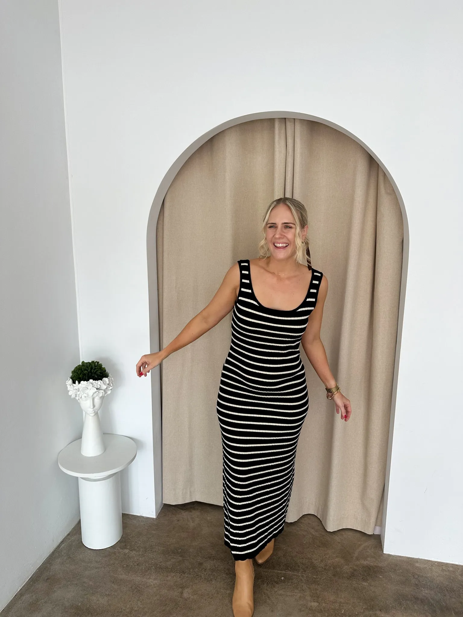 Gabby Dress - Black & Cream Stripe
