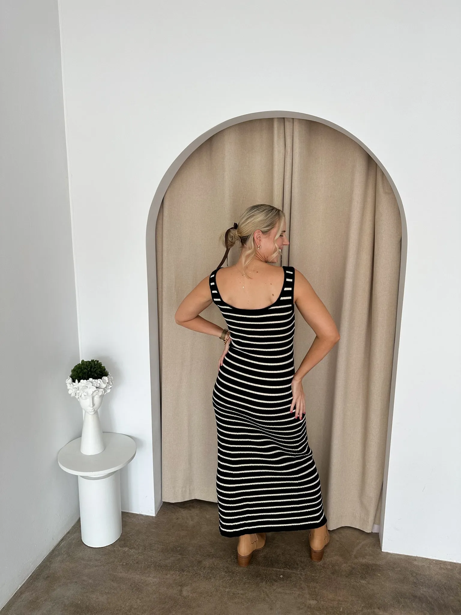 Gabby Dress - Black & Cream Stripe