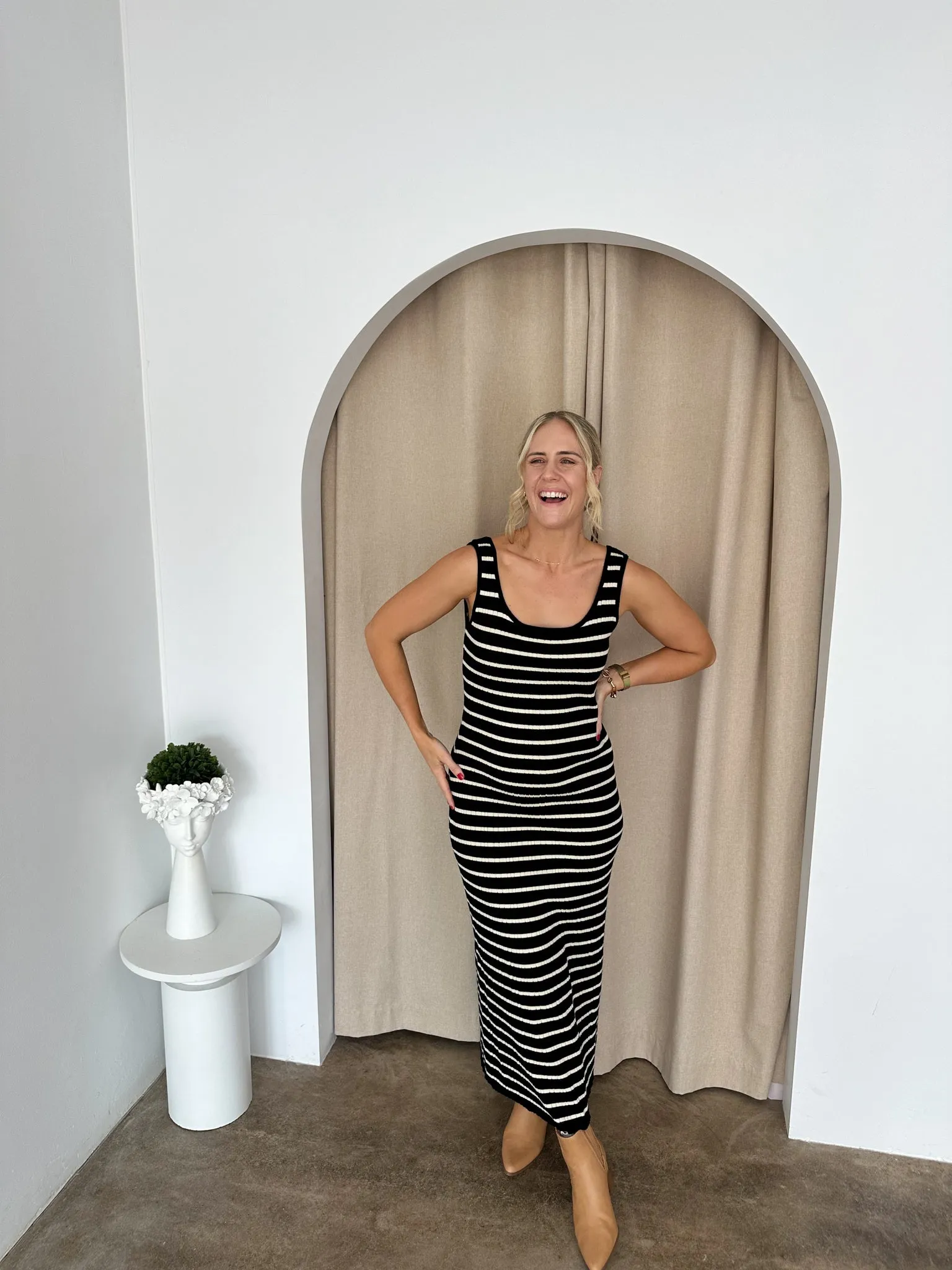 Gabby Dress - Black & Cream Stripe