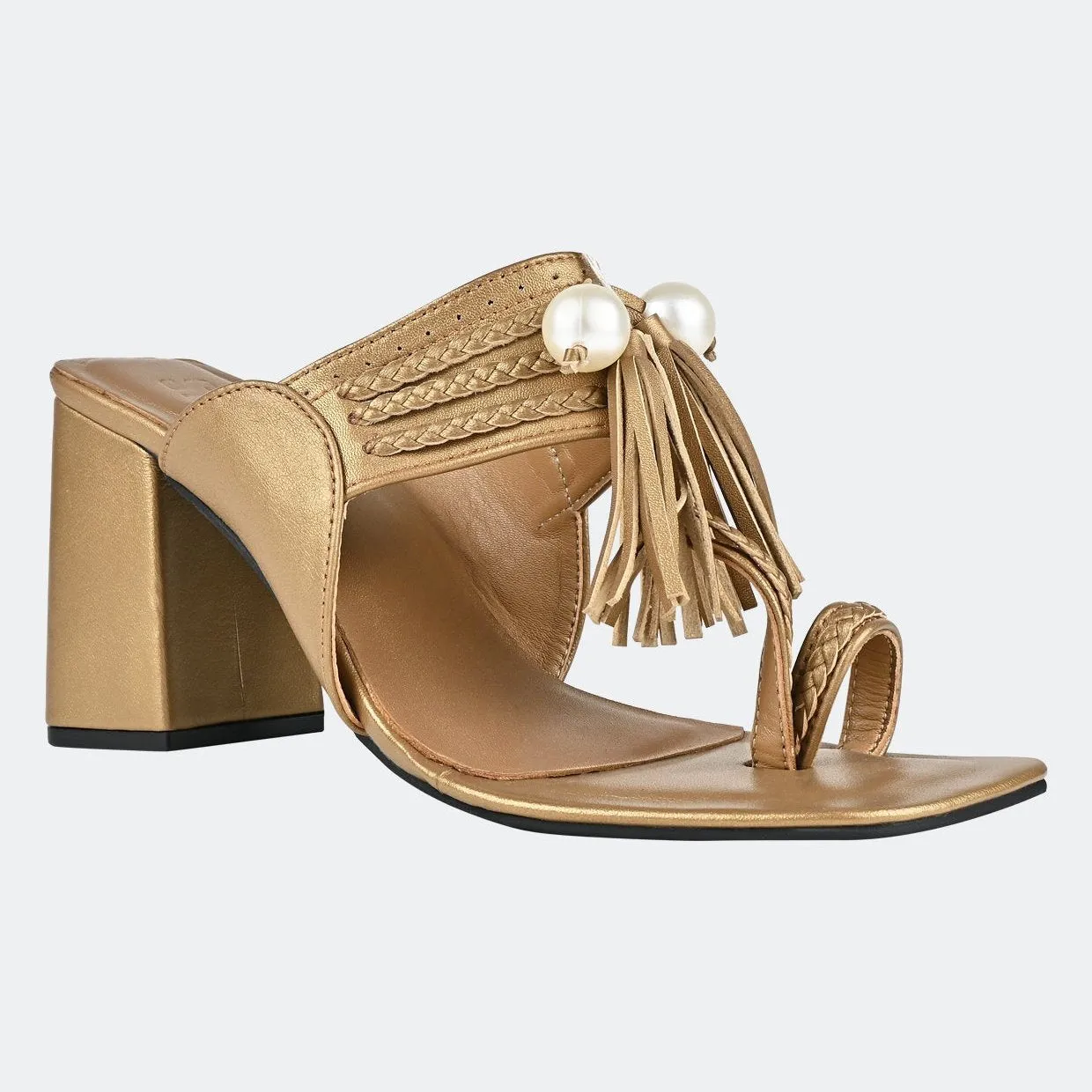 Gold Kolhapuri Block Heels For Women