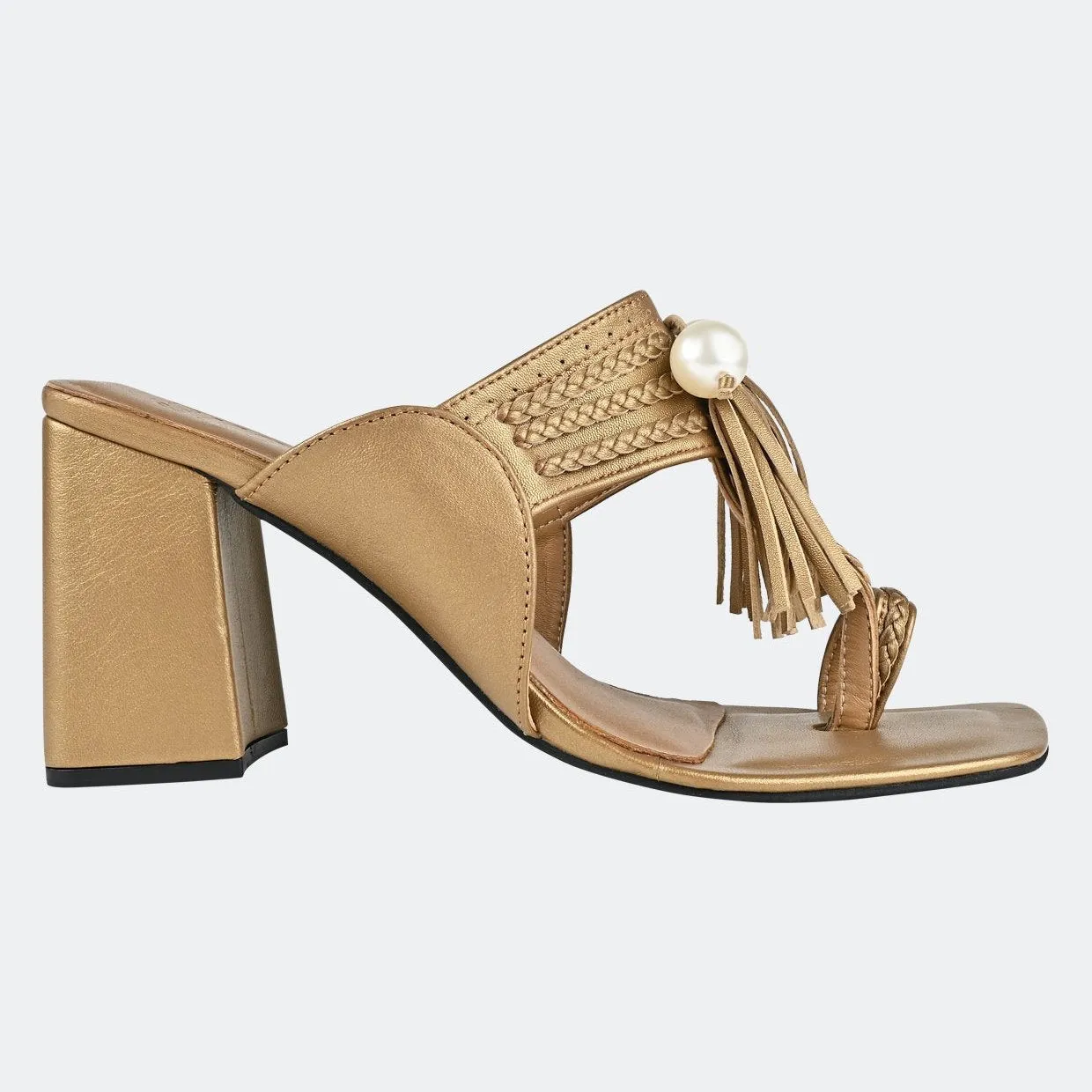 Gold Kolhapuri Block Heels For Women