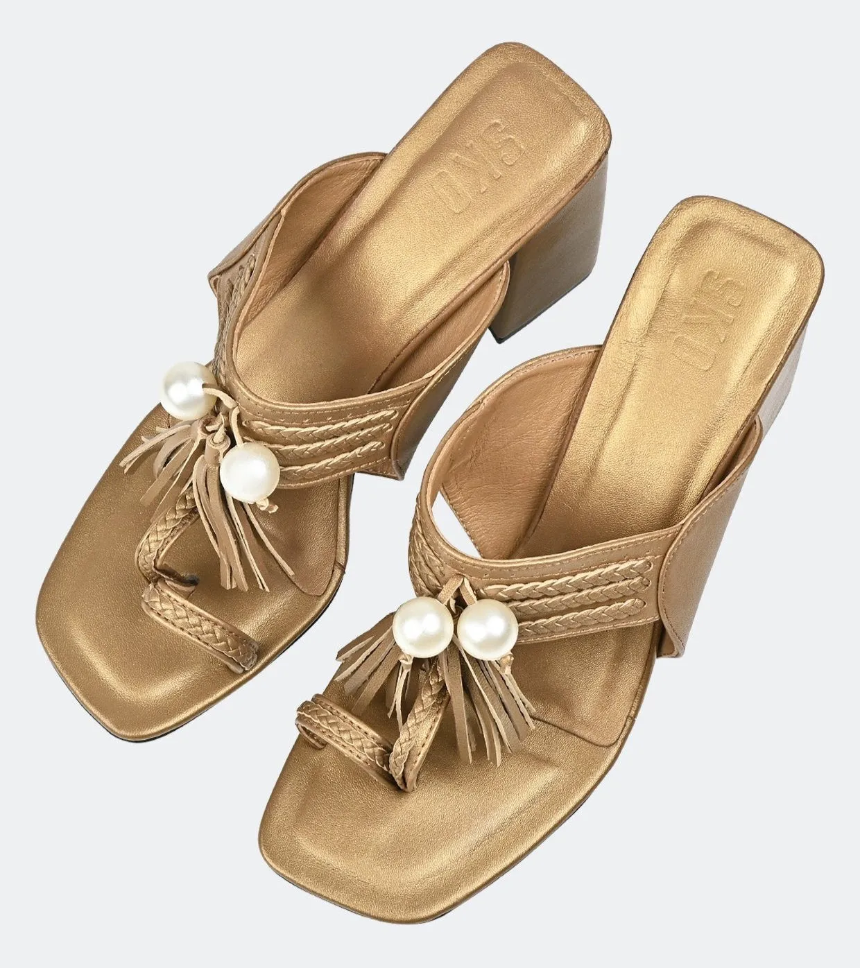 Gold Kolhapuri Block Heels For Women