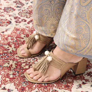 Gold Kolhapuri Block Heels For Women