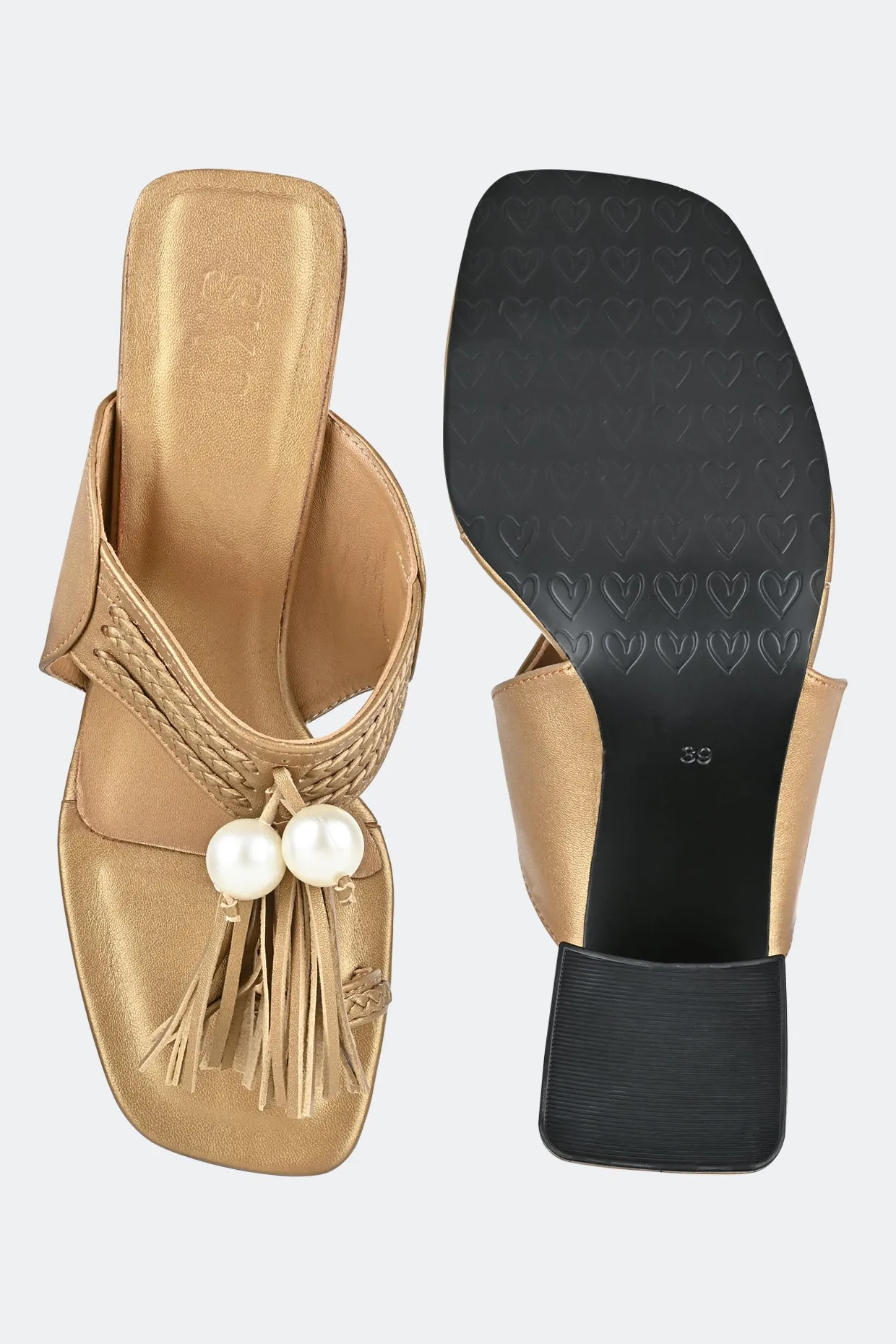 Gold Kolhapuri Block Heels For Women