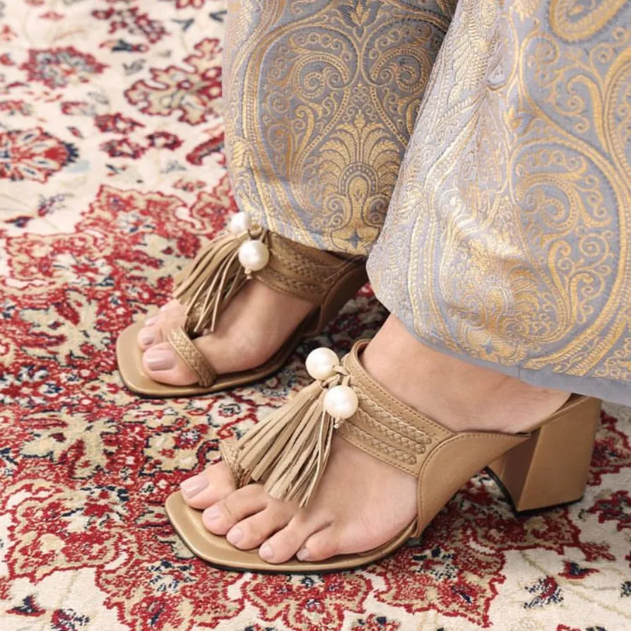 Gold Kolhapuri Block Heels For Women