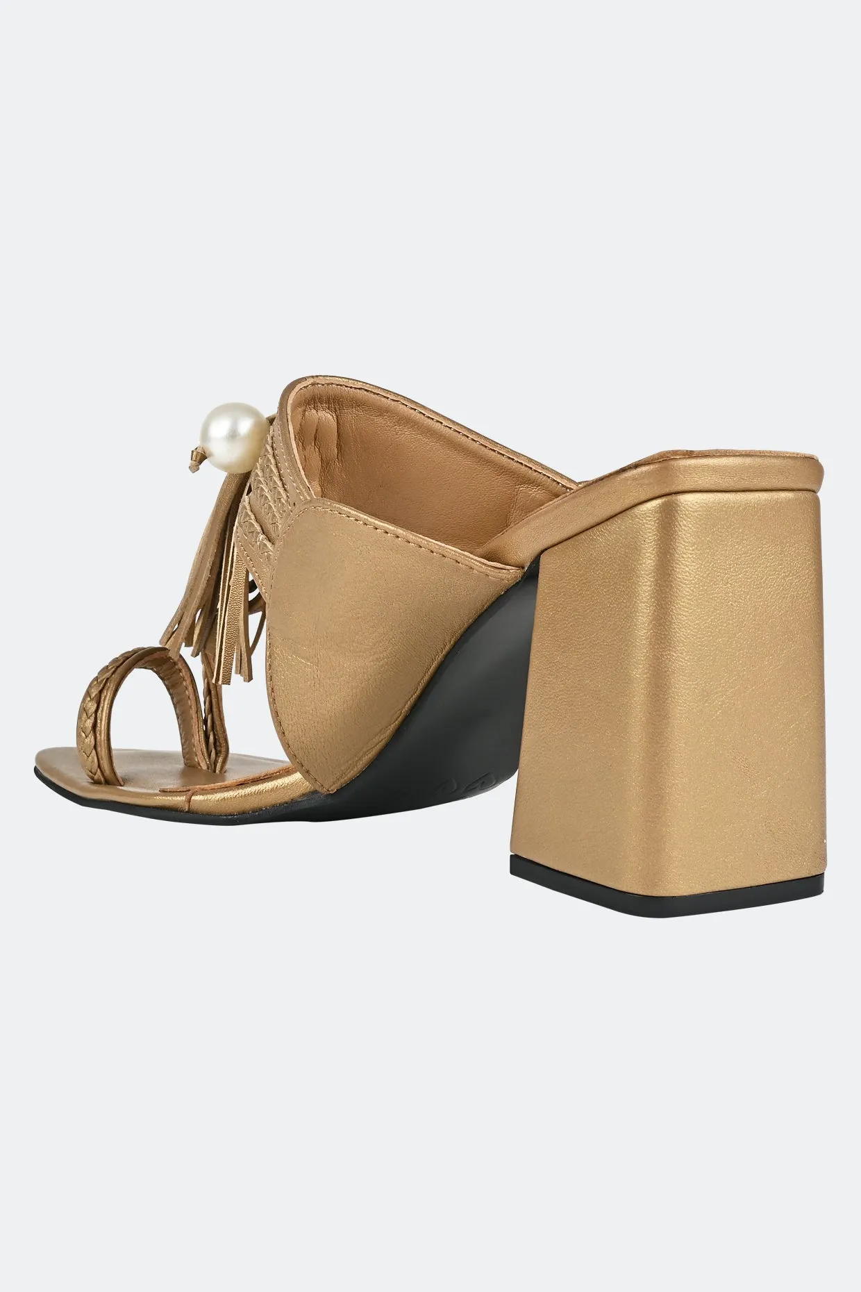 Gold Kolhapuri Block Heels For Women