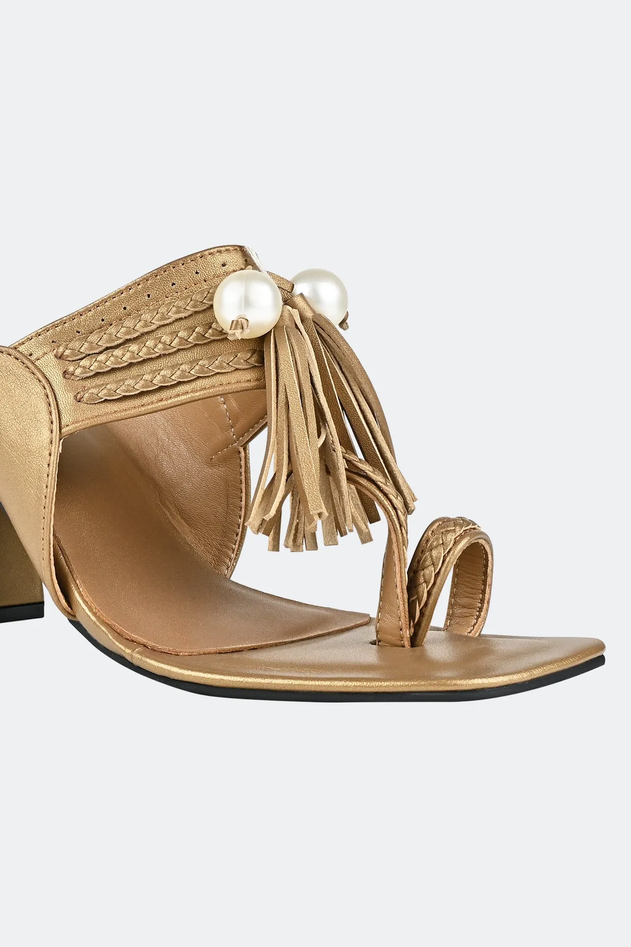 Gold Kolhapuri Block Heels For Women