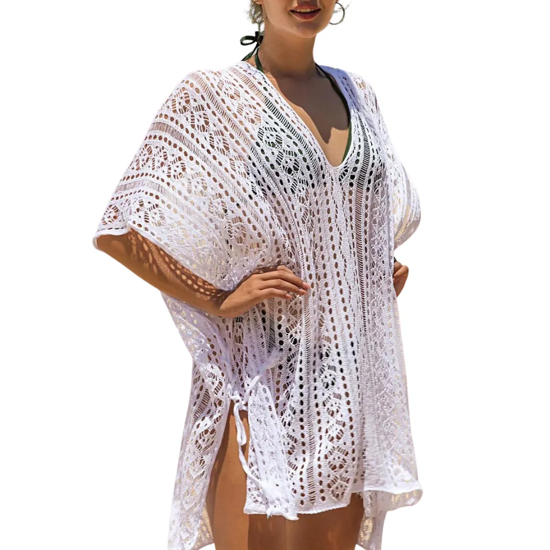 Hollow Out Tassel Bikini Coverups 3/4 Sleeve