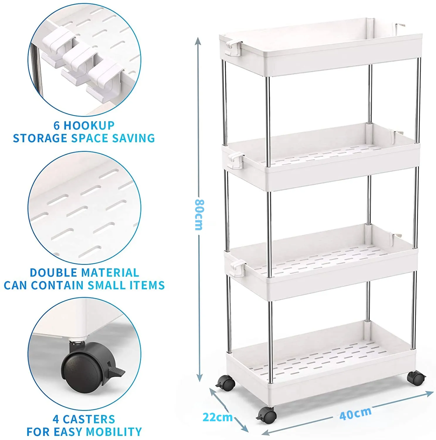Homlly 4 Tier Mobile Storage Utility Cart Rack with Wheels