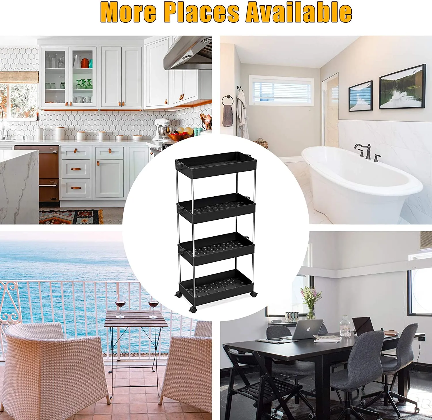 Homlly 4 Tier Mobile Storage Utility Cart Rack with Wheels