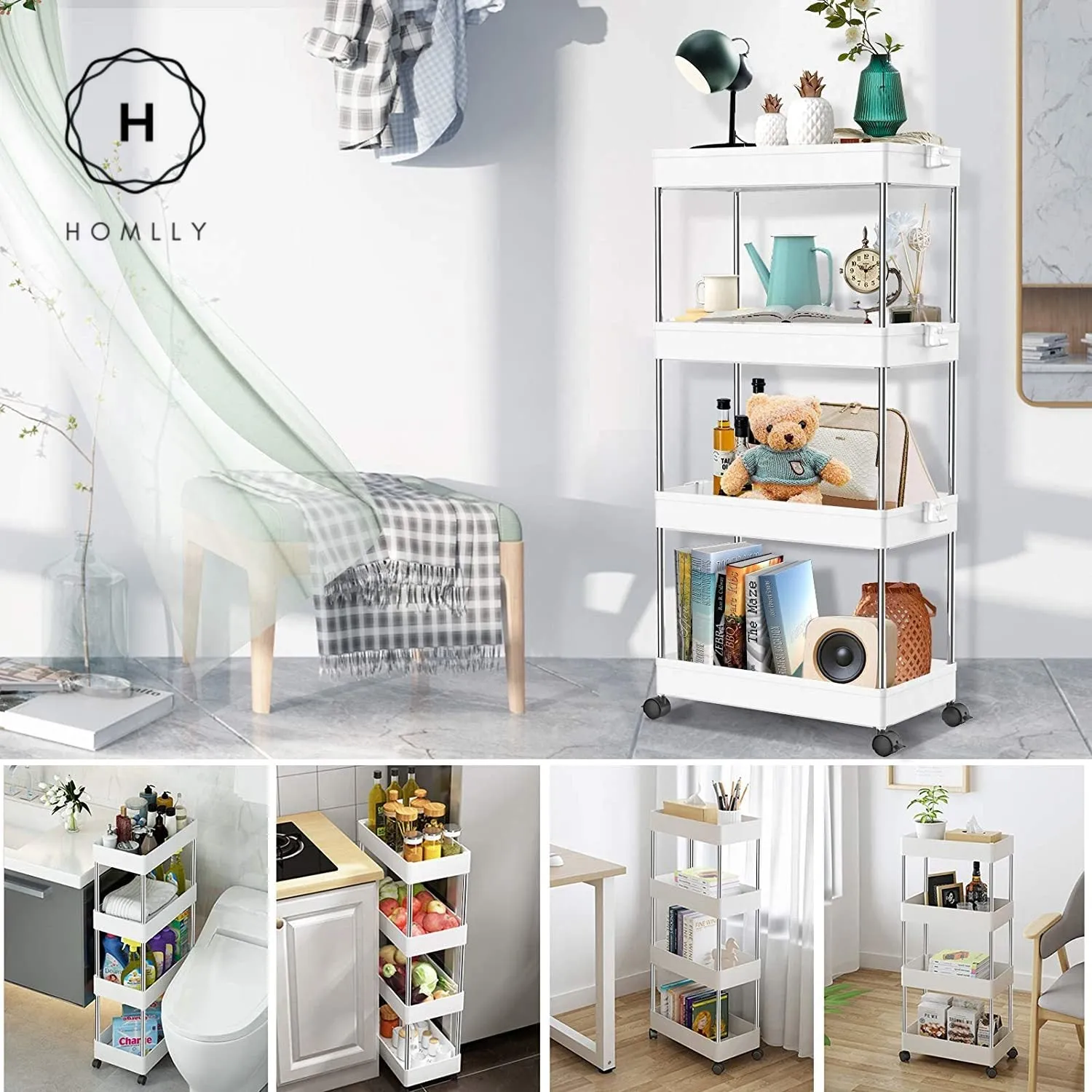 Homlly 4 Tier Mobile Storage Utility Cart Rack with Wheels