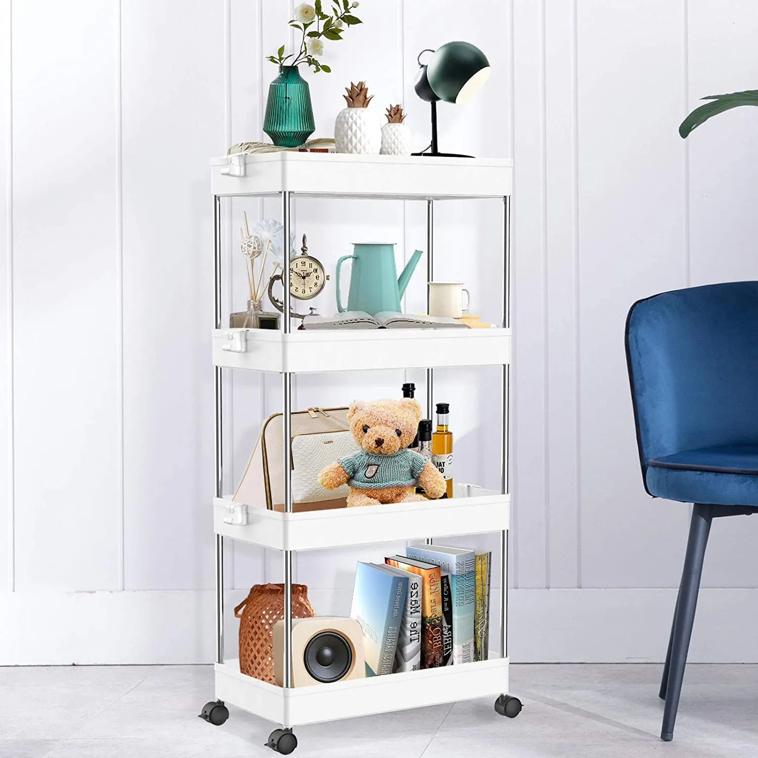 Homlly 4 Tier Mobile Storage Utility Cart Rack with Wheels