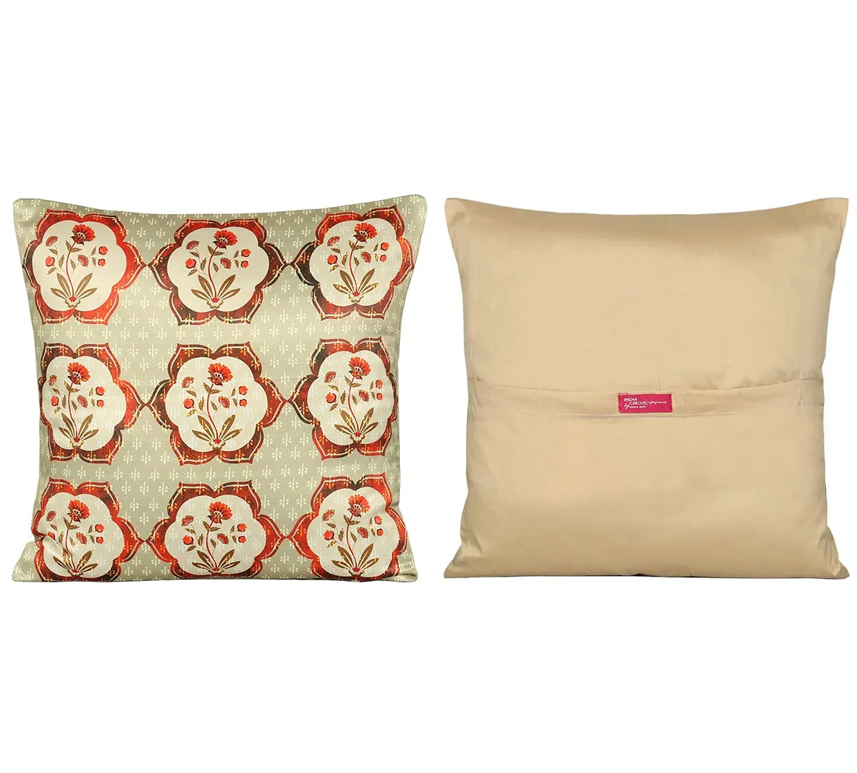 India Circus by Krsnaa Mehta Ancient Haathi Multicolor Satin Blend Cushion Pillow Covers Set of 5 (16 x 16 Inches)