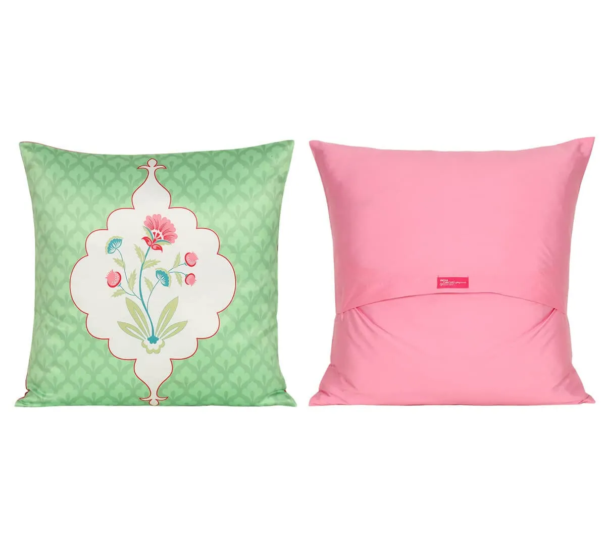 India Circus by Krsnaa Mehta Blooming Dahlia Multicolor Satin Blend Blended Tafetta Silk Cushion Pillow Covers Set of 5 (18 x 18 Inches)