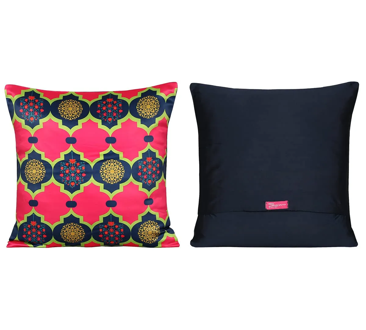 India Circus by Krsnaa Mehta Blooms & Swans Multicolor Satin Blend Cushion Pillow Covers Set of 5 (16 x 16 Inches)
