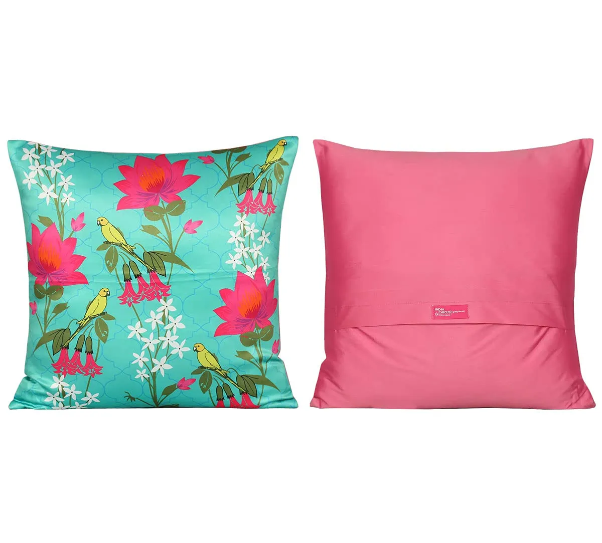 India Circus by Krsnaa Mehta Blooms & Swans Multicolor Satin Blend Cushion Pillow Covers Set of 5 (16 x 16 Inches)