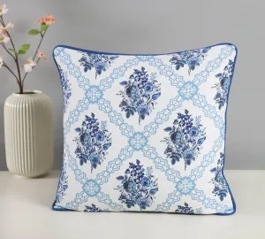 India Circus by Krsnaa Mehta Cerulean Blooms Multicolor Printed Decorative Cotton Duck Cushion Pillow Cover for Couch, Sofa, Bed Set of 1 Single Pcs (16 x 16 Inches)