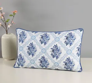 India Circus by Krsnaa Mehta Cerulean Blooms Multicolor Rectangle Printed Decorative Cotton Duck Cushion Pillow Cover for Couch, Sofa, Bed Set of 1 Single Pcs (8 x 16 Inches)