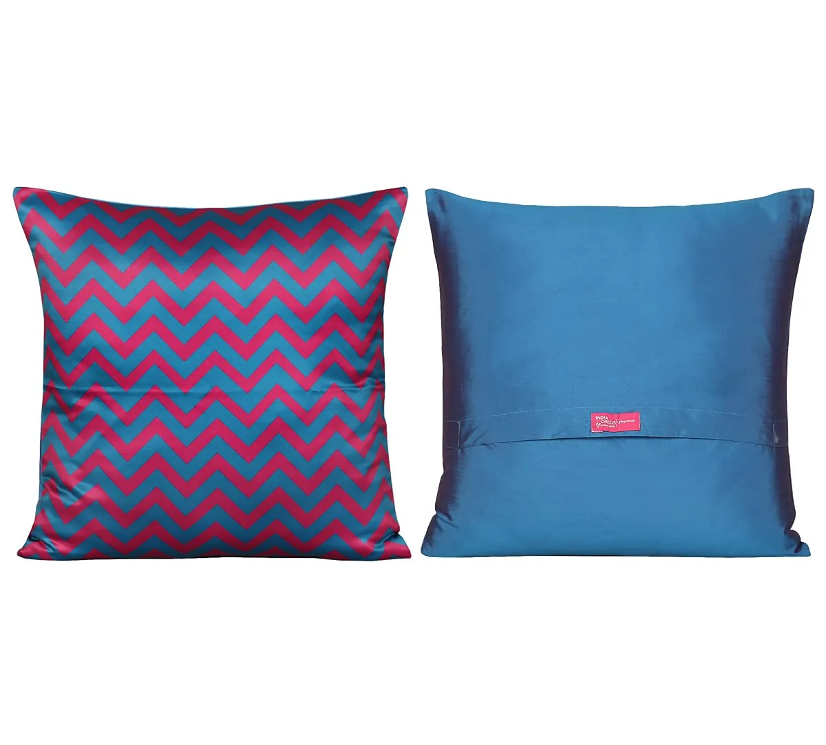 India Circus by Krsnaa Mehta Chevron Safari Multicolor Satin Blend Cushion Pillow Covers Set of 5 (16 x 16 Inches)