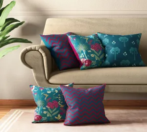 India Circus by Krsnaa Mehta Chevron Safari Multicolor Satin Blend Cushion Pillow Covers Set of 5 (16 x 16 Inches)