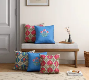 India Circus by Krsnaa Mehta Clover Knotty Multicolor Satin Blend Blended Tafetta Silk Cushion Pillow Covers Set of 5 (18 x 18 Inches)